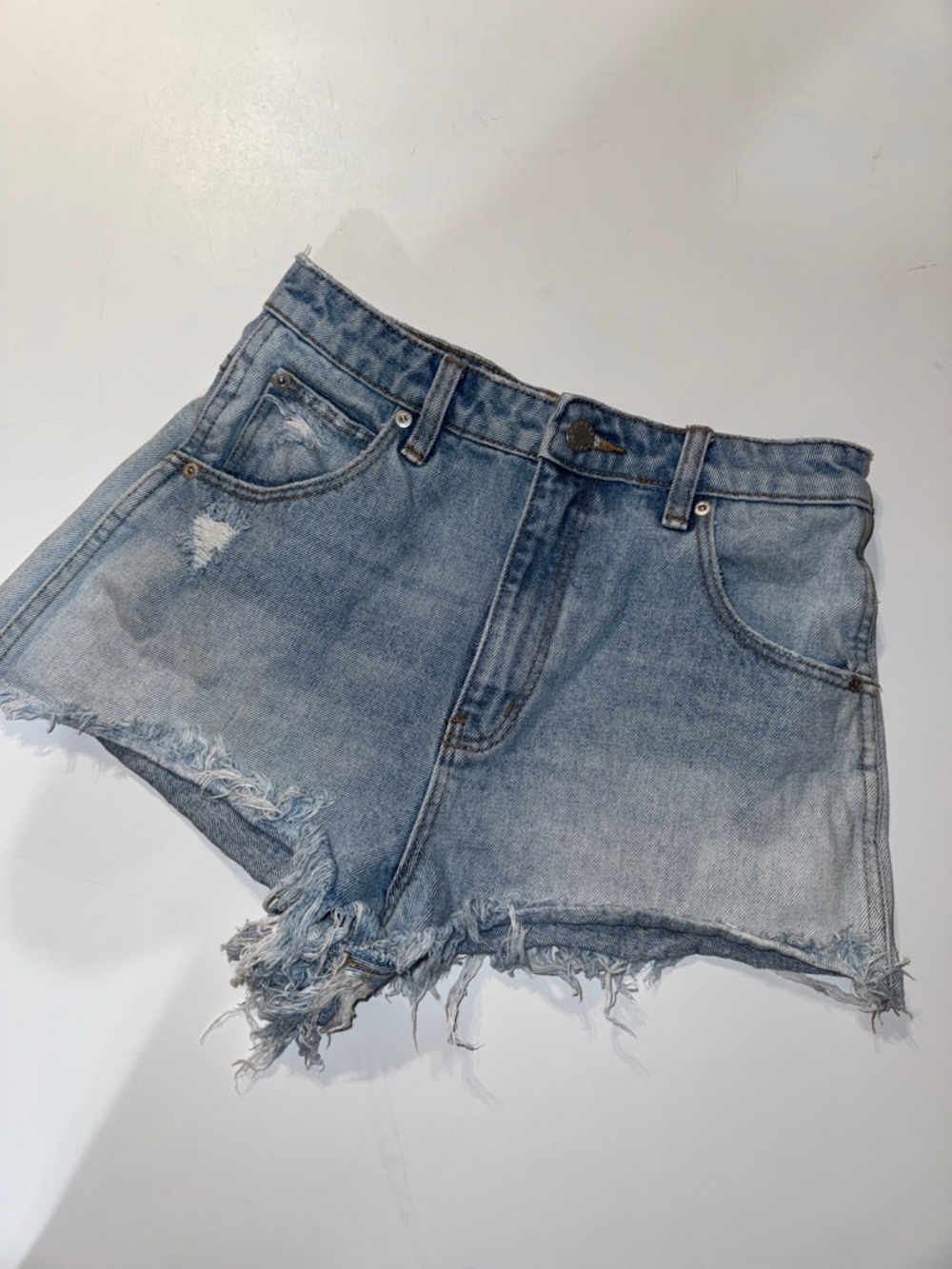 ROLLA'S Dusters High-Rise Slims Light Blue Distressed Denim Shorts
